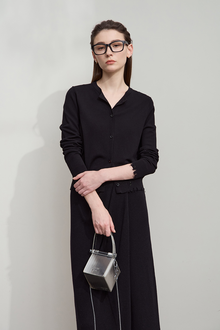 Cut-out Beaded Knit Cardigan