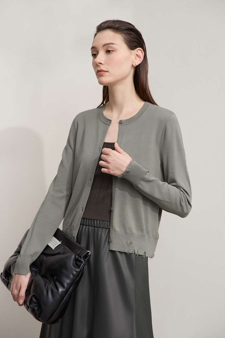 Cut-out Beaded Knit Cardigan