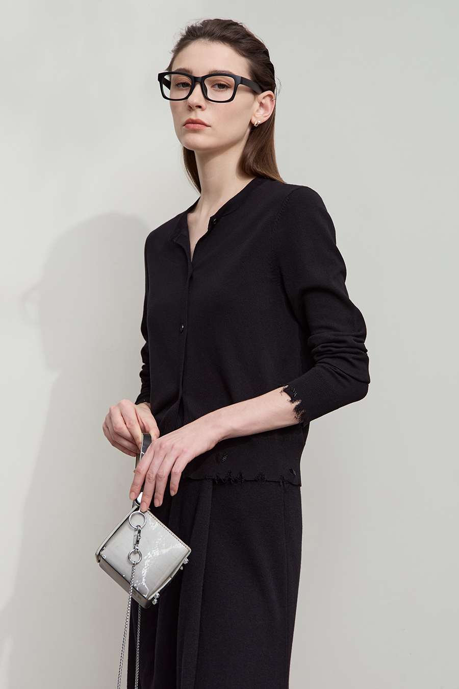 Cut-out Beaded Knit Cardigan