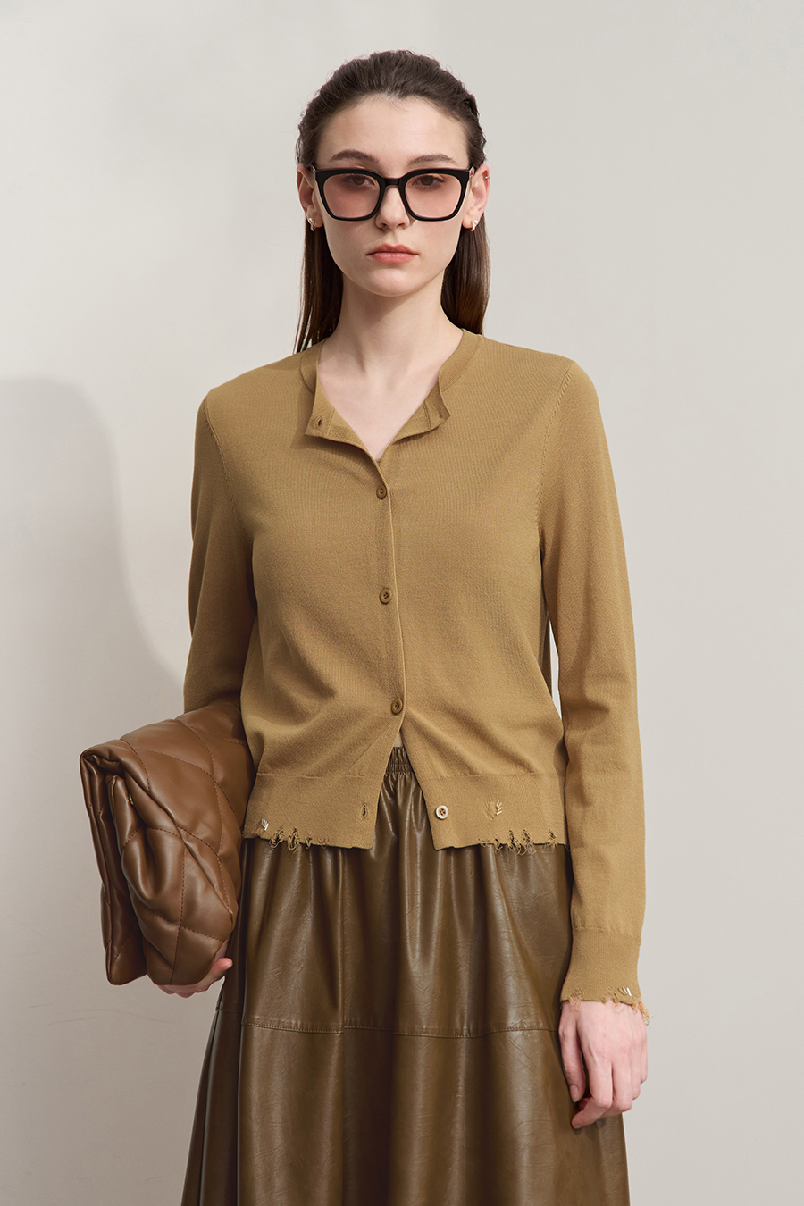 Cut-out Beaded Knit Cardigan