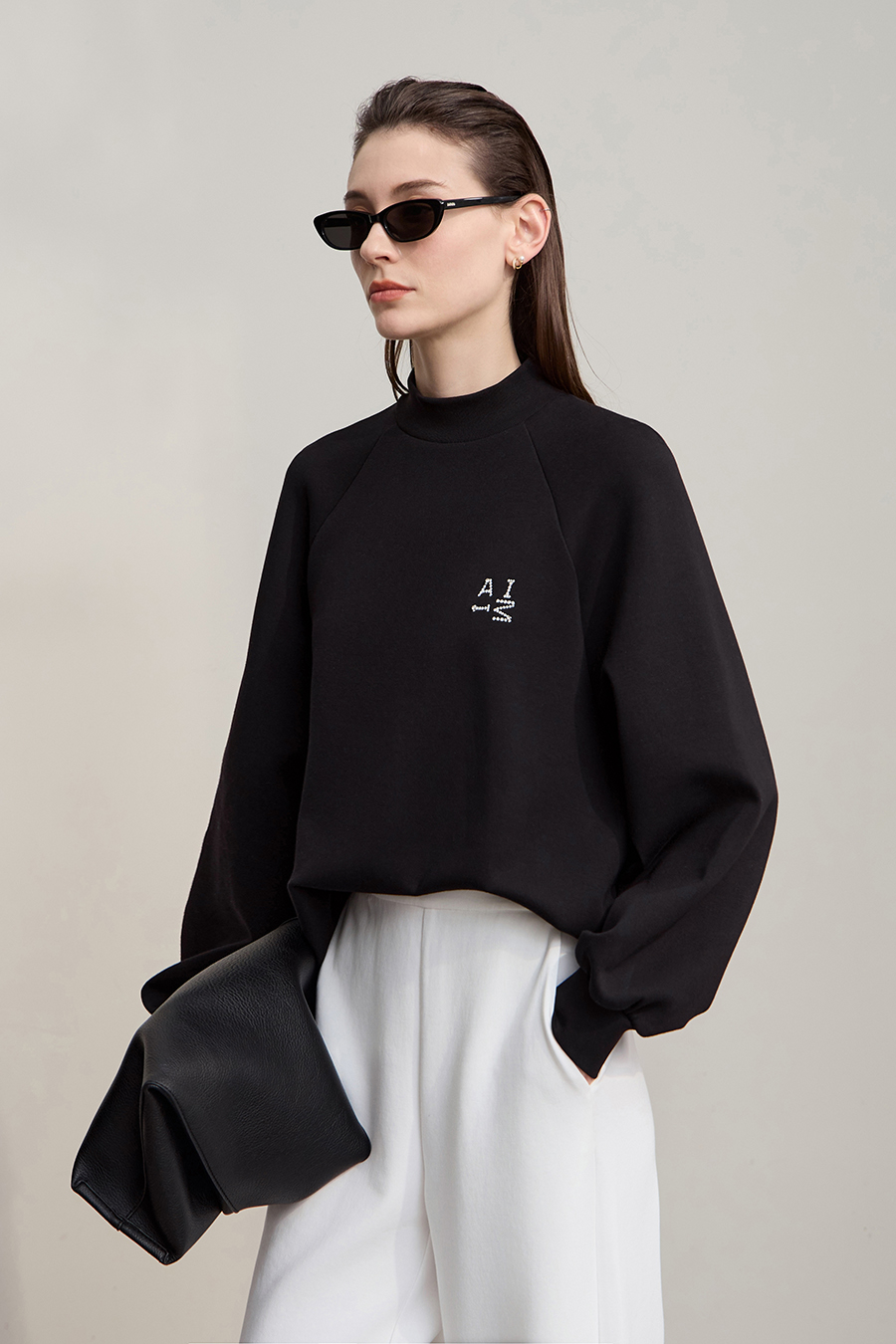 Letter Embroidered Raglan Sweatshirt