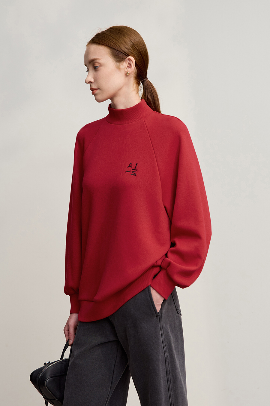 Letter Embroidered Raglan Sweatshirt