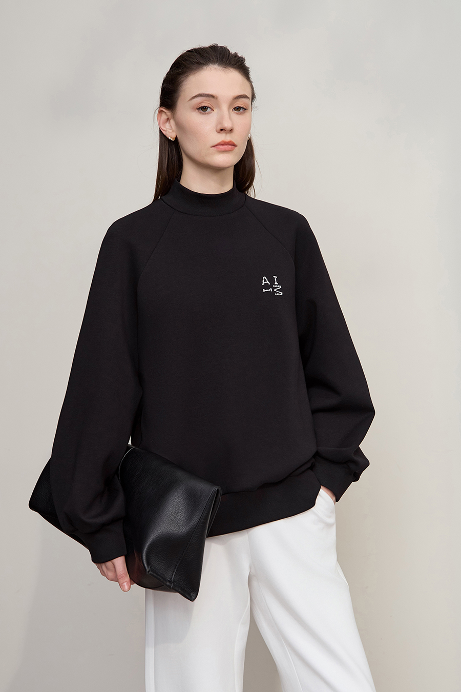 Letter Embroidered Raglan Sweatshirt