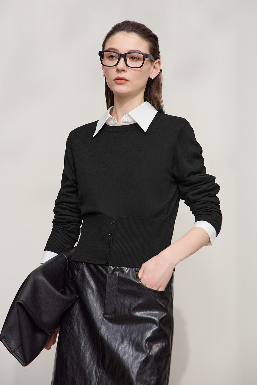 Waist-defined Fitted Long Sleeve Sweater