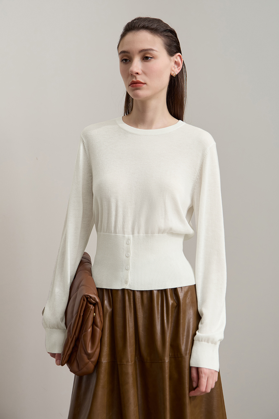 Waist-defined Fitted Long Sleeve Sweater
