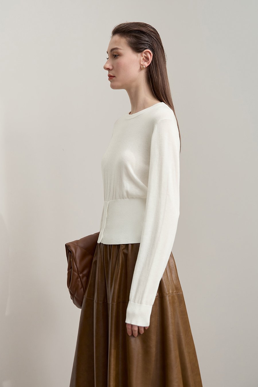 Waist-defined Fitted Long Sleeve Sweater