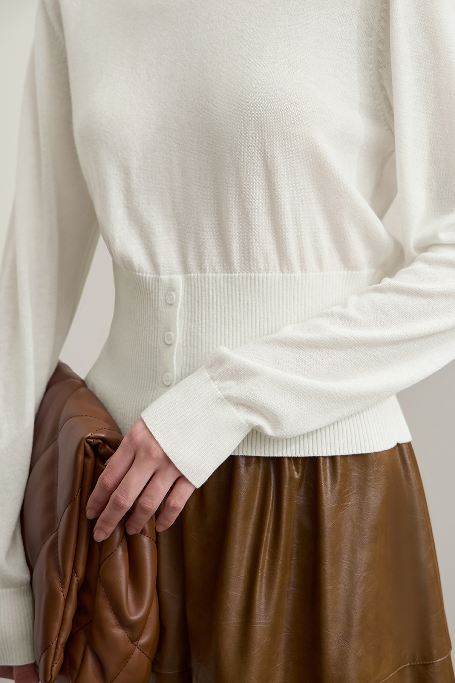 Waist-defined Fitted Long Sleeve Sweater