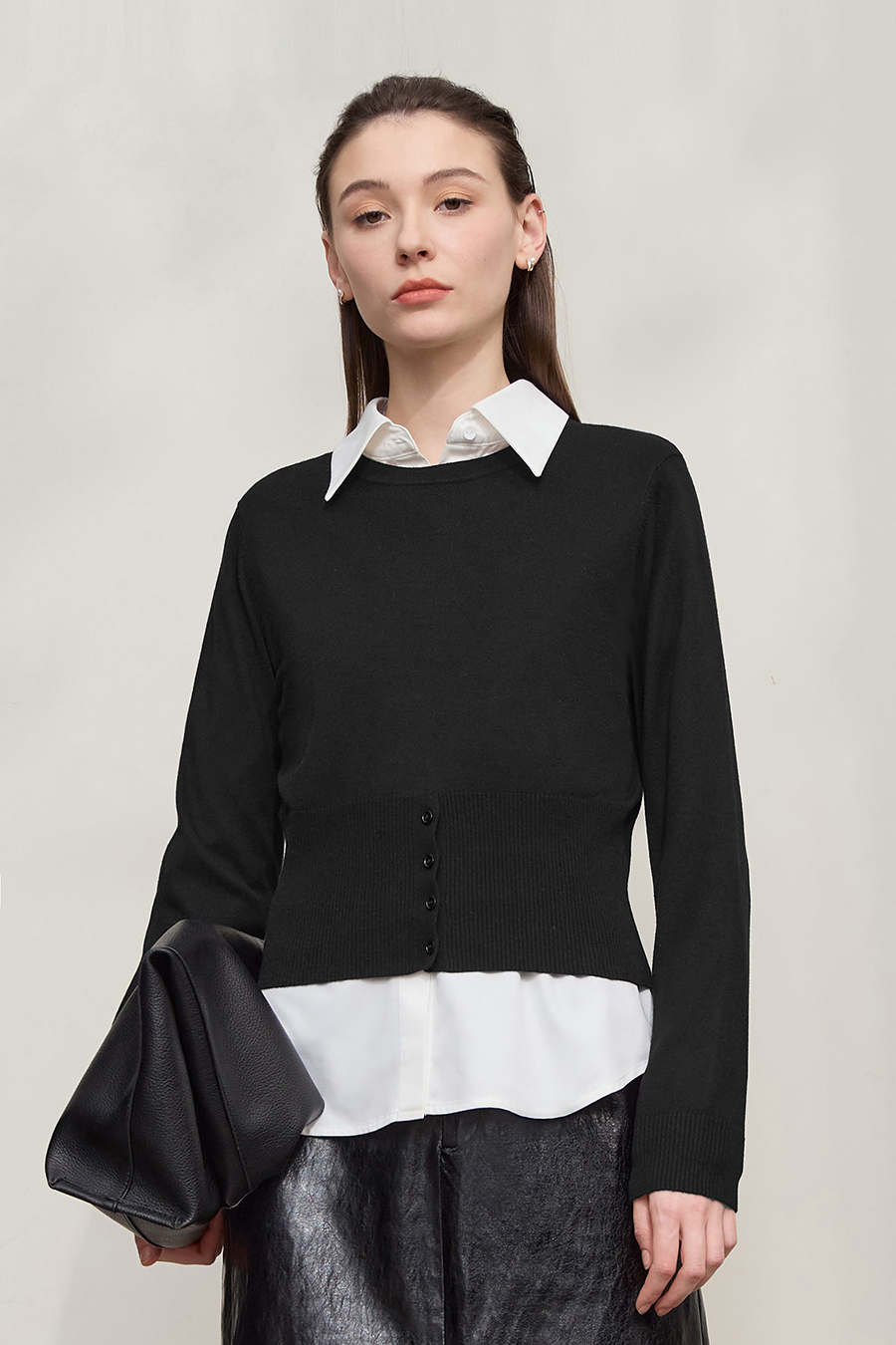 Waist-defined Fitted Long Sleeve Sweater