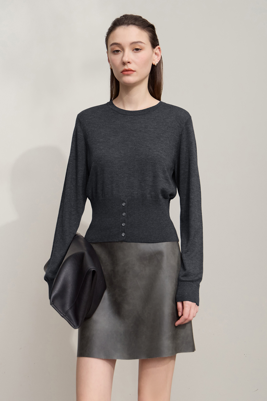 Waist-defined Fitted Long Sleeve Sweater