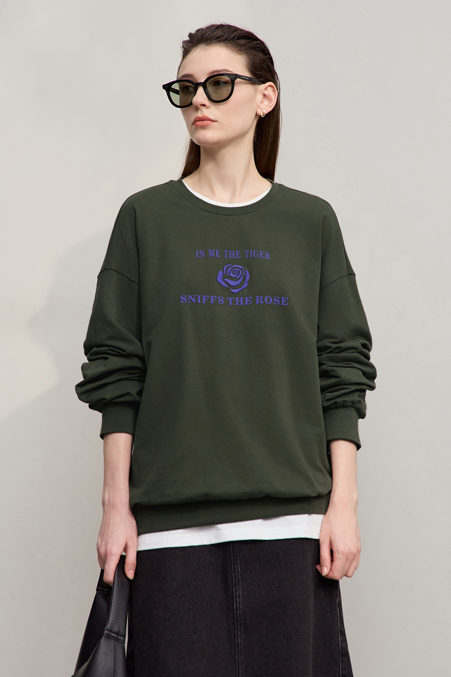 Printed Embroidered Drop Shoulder Hoodie|AMII-AMII.com