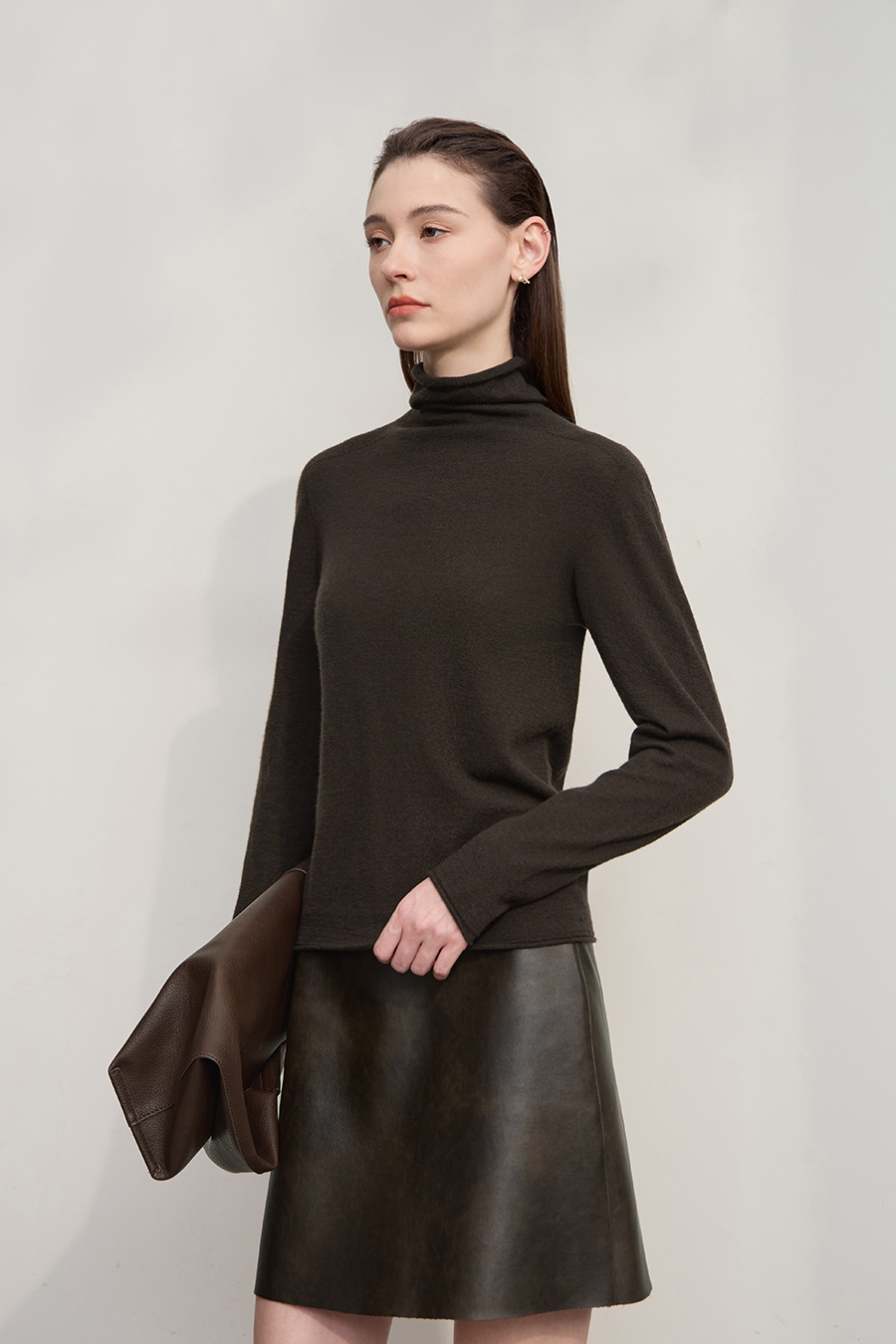 High Neck Seamless Wool Sweater