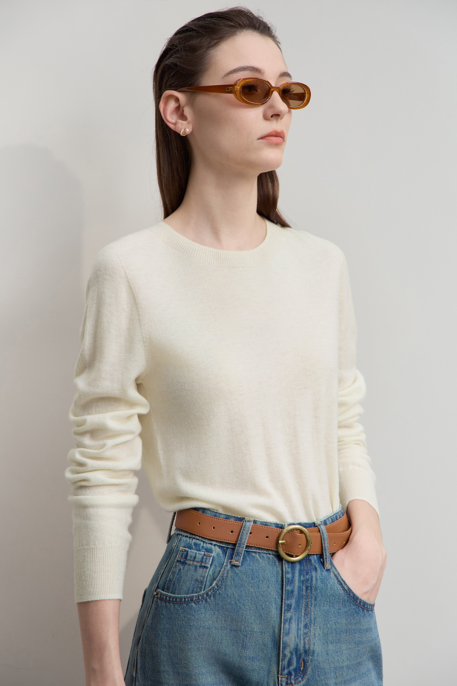Crew Neck Seamless Wool Sweater|AMII-AMII.com