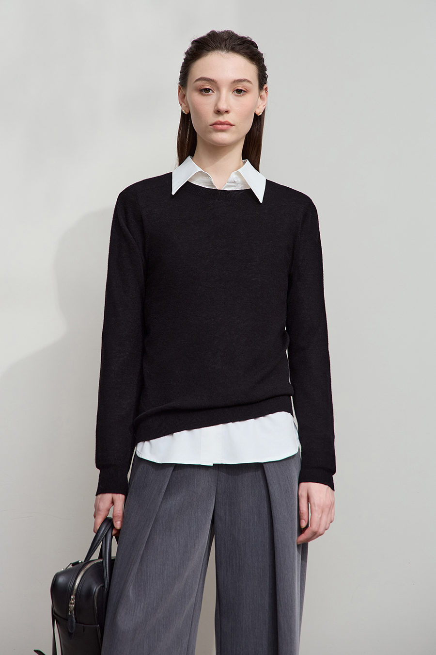 Crew Neck Seamless Wool Sweater|AMII-AMII.com