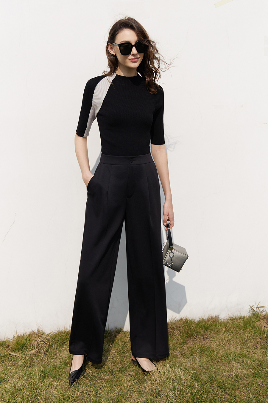 Mock Neck Color - block Knitted Top|AMII-AMII.com