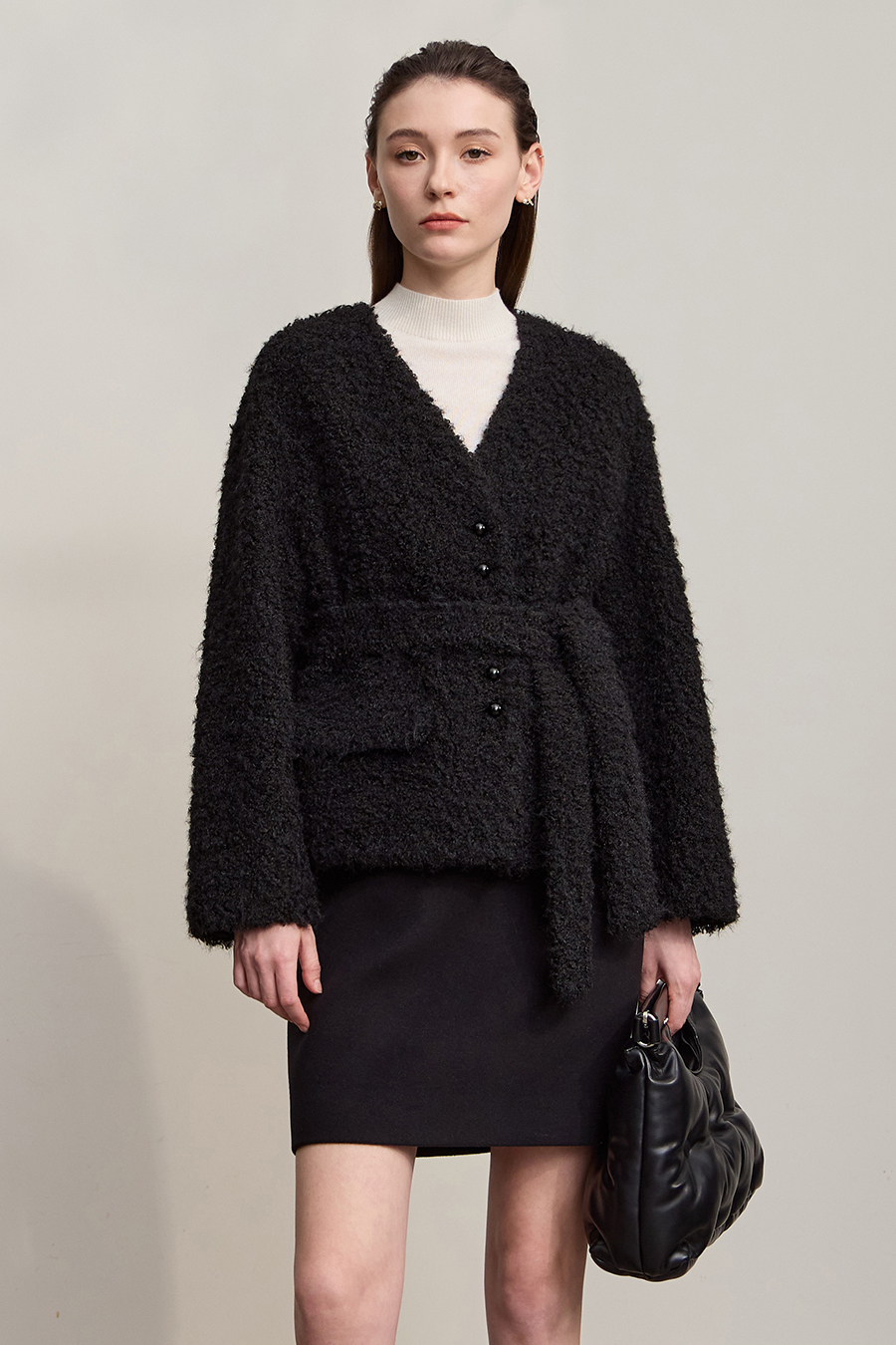 Belted Curly Fleece Fur Coat|AMII-AMII.com