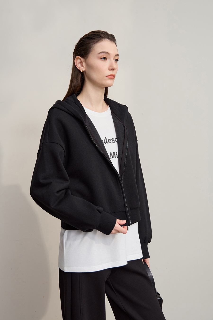 Light Fleece Hooded Drop Shoulder Jacket|AMII-AMII.com