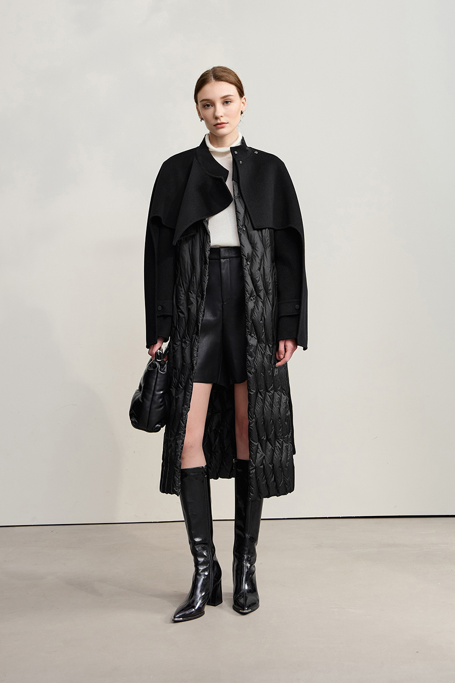 Double-faced Wool Patchwork Down Coat