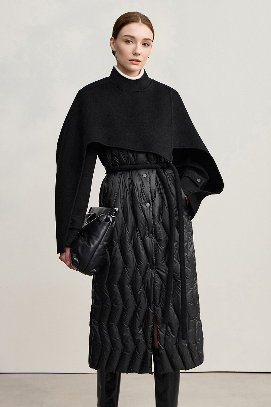 Double-faced Wool Patchwork Down Coat