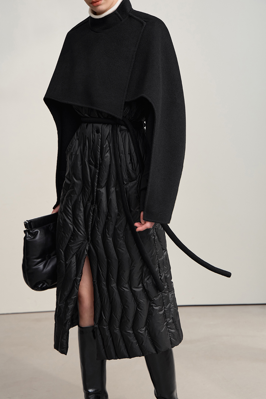 Double-faced Wool Patchwork Down Coat