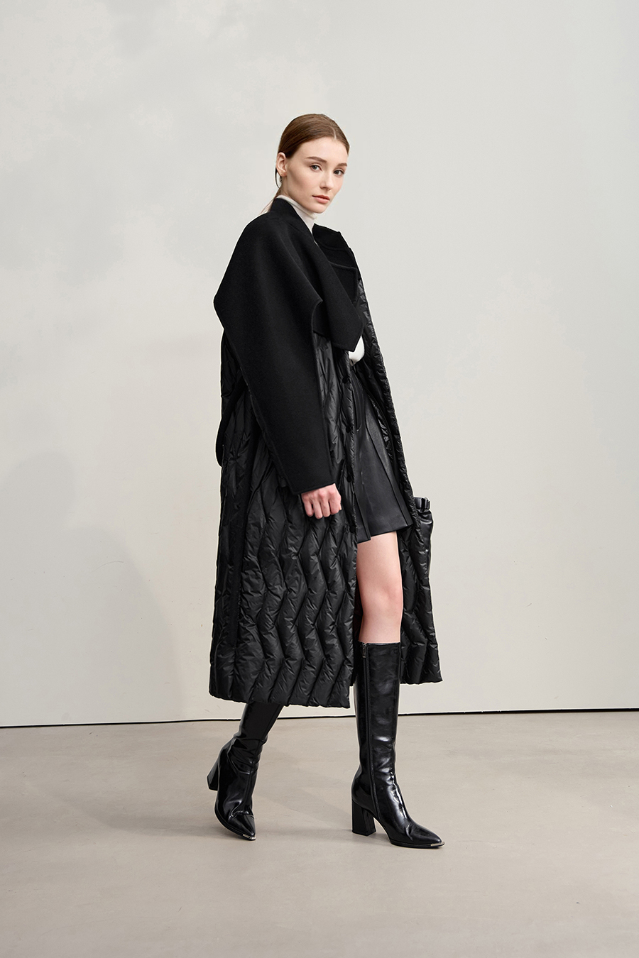 Double-faced Wool Patchwork Down Coat