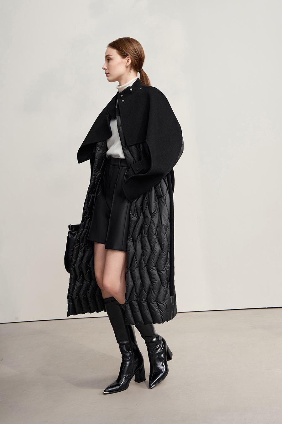 Double-faced Wool Patchwork Down Coat