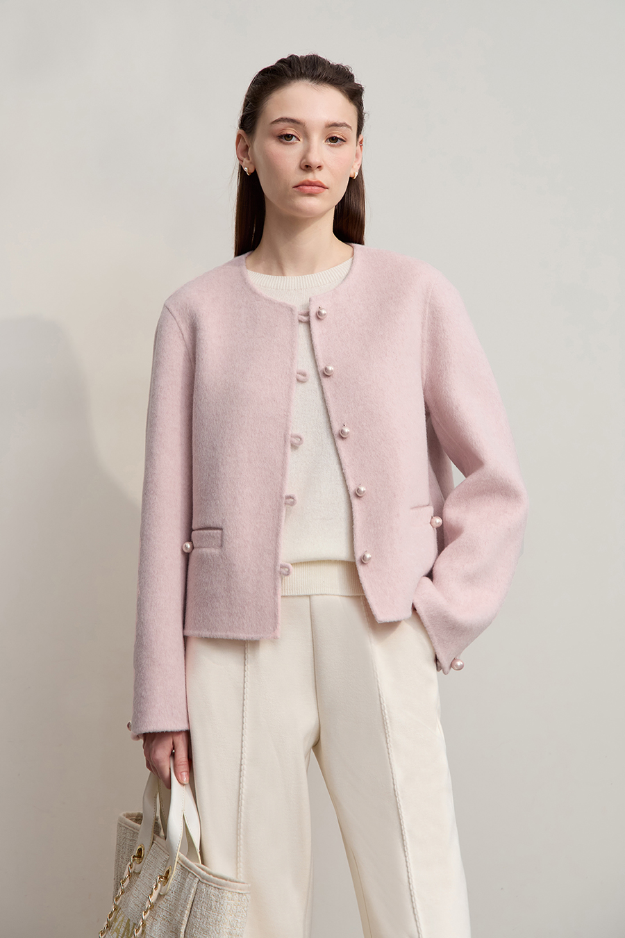 Short Loose Wool Double-Faced Tweed Coat|AMII-AMII.com