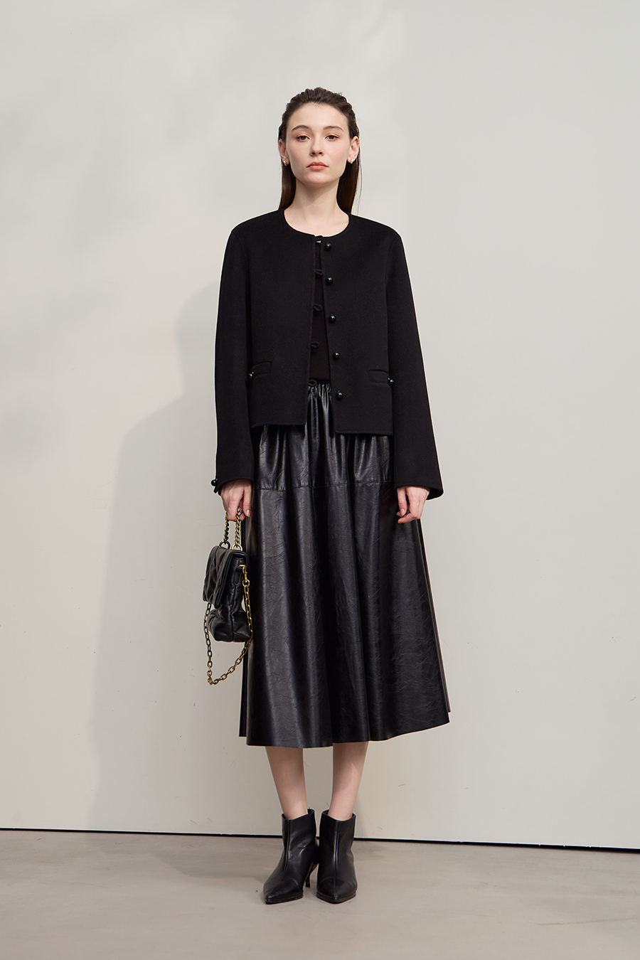 Short Loose Wool Double-Faced Tweed Coat|AMII-AMII.com