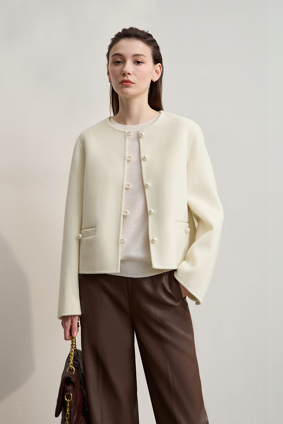 Short Loose Wool Double-Faced Tweed Coat|AMII-AMII.com