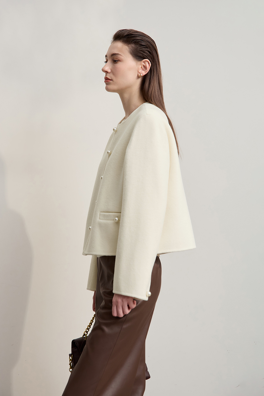 Short Loose Wool Double-Faced Tweed Coat|AMII-AMII.com