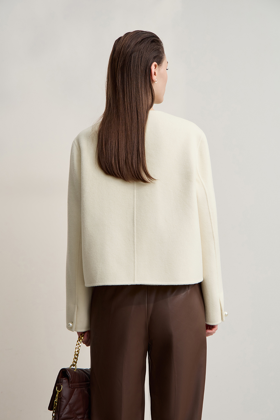 Short Loose Wool Double-Faced Tweed Coat|AMII-AMII.com