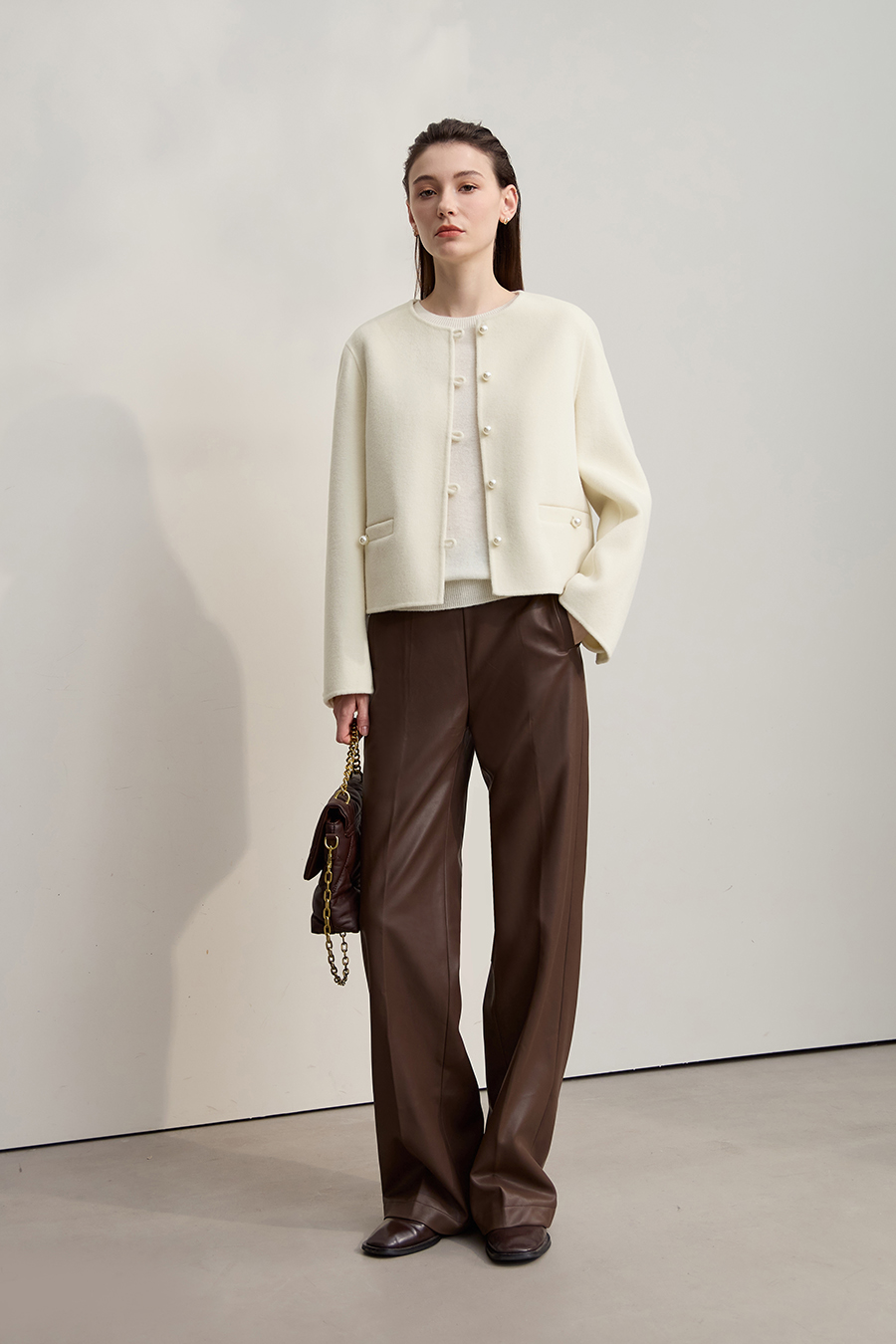 Short Loose Wool Double-Faced Tweed Coat|AMII-AMII.com