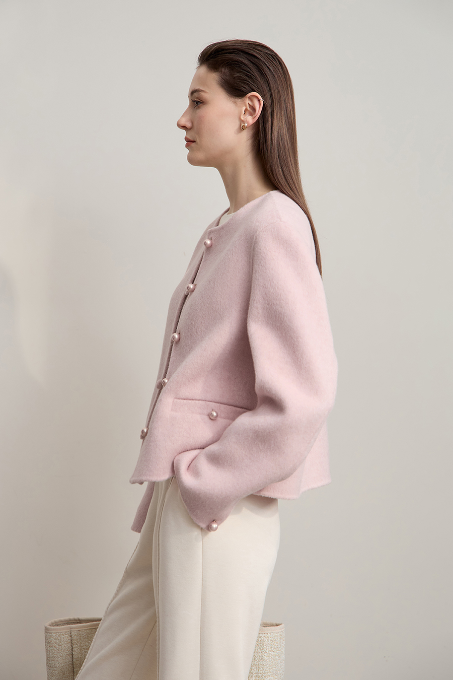 Short Loose Wool Double-Faced Tweed Coat|AMII-AMII.com