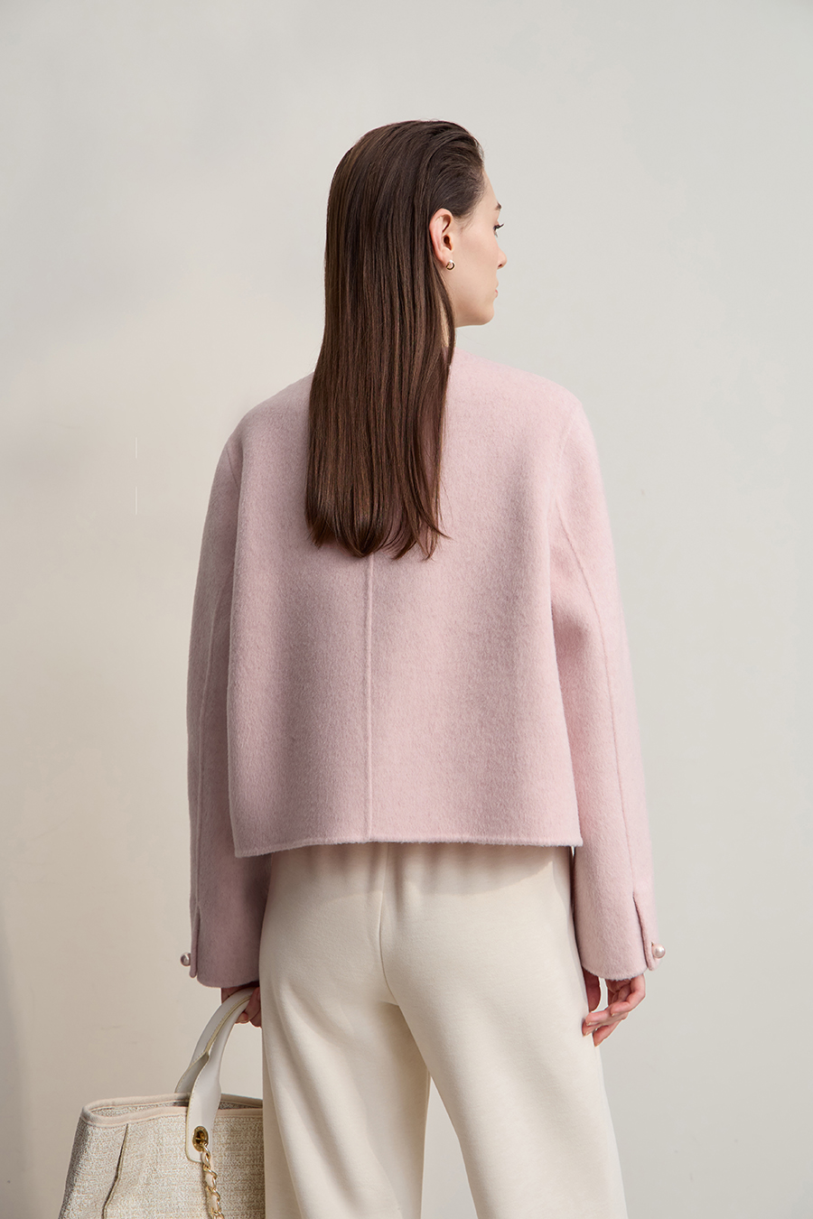 Short Loose Wool Double-Faced Tweed Coat|AMII-AMII.com