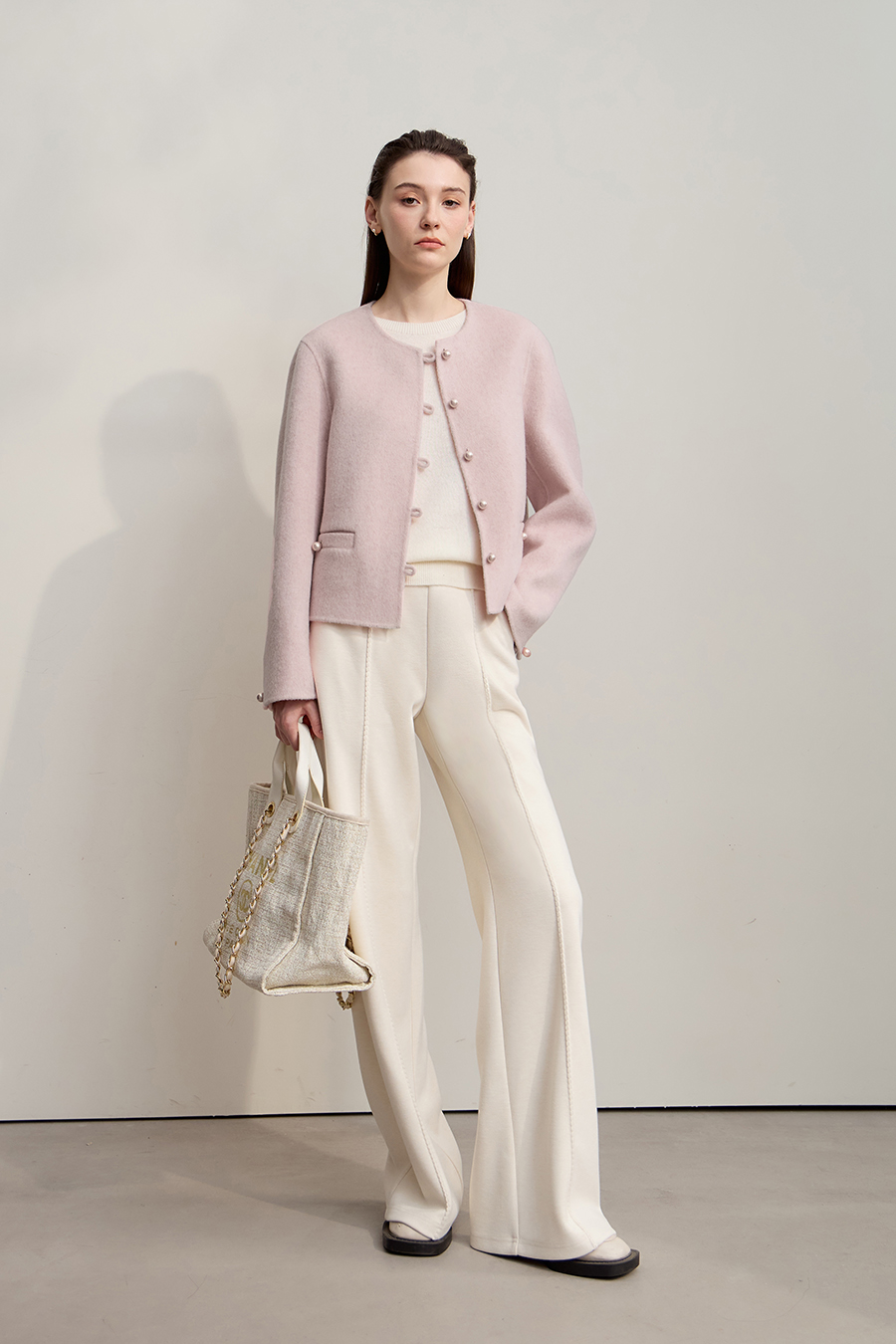 Short Loose Wool Double-Faced Tweed Coat|AMII-AMII.com