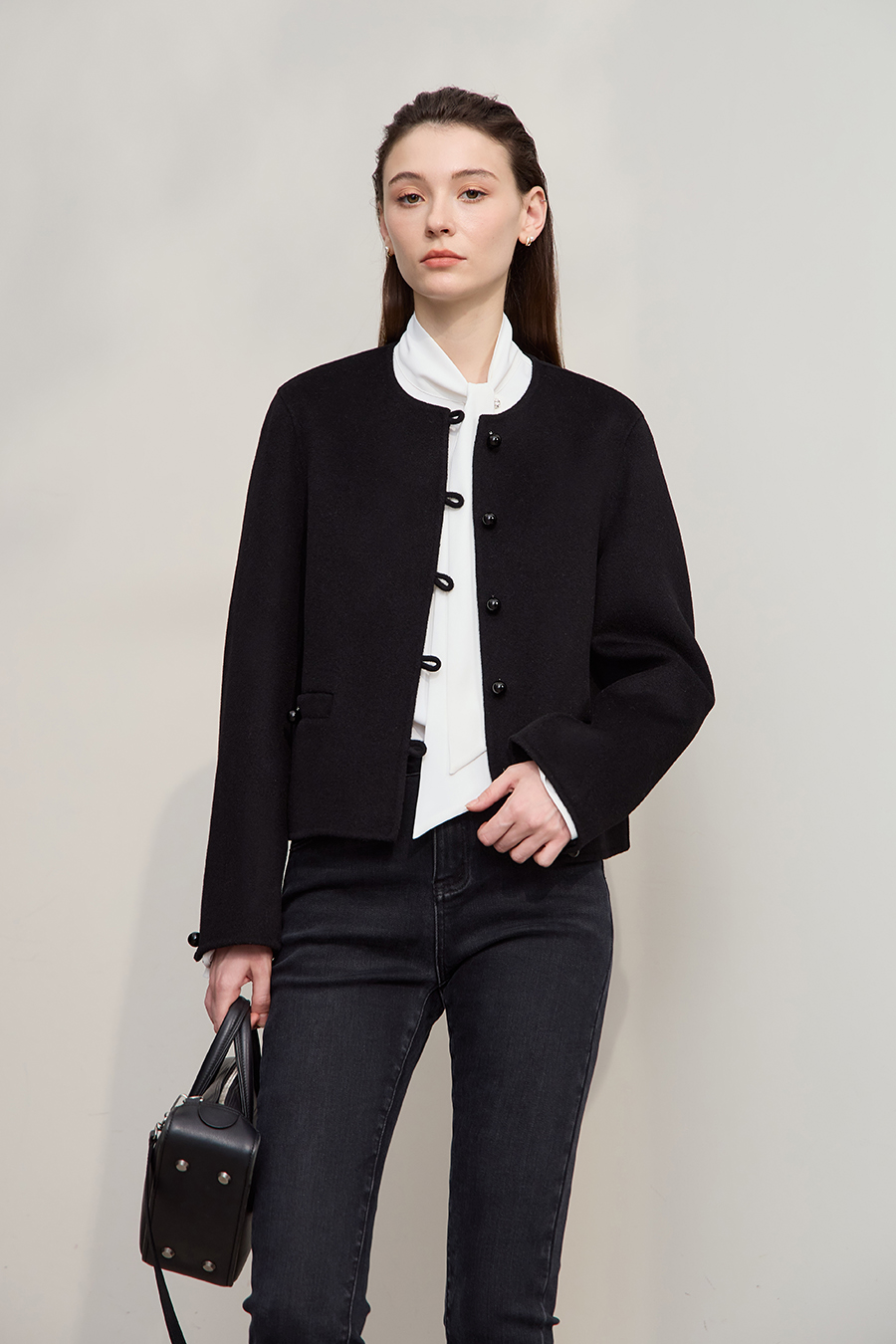 Short Loose Wool Double-Faced Tweed Coat|AMII-AMII.com