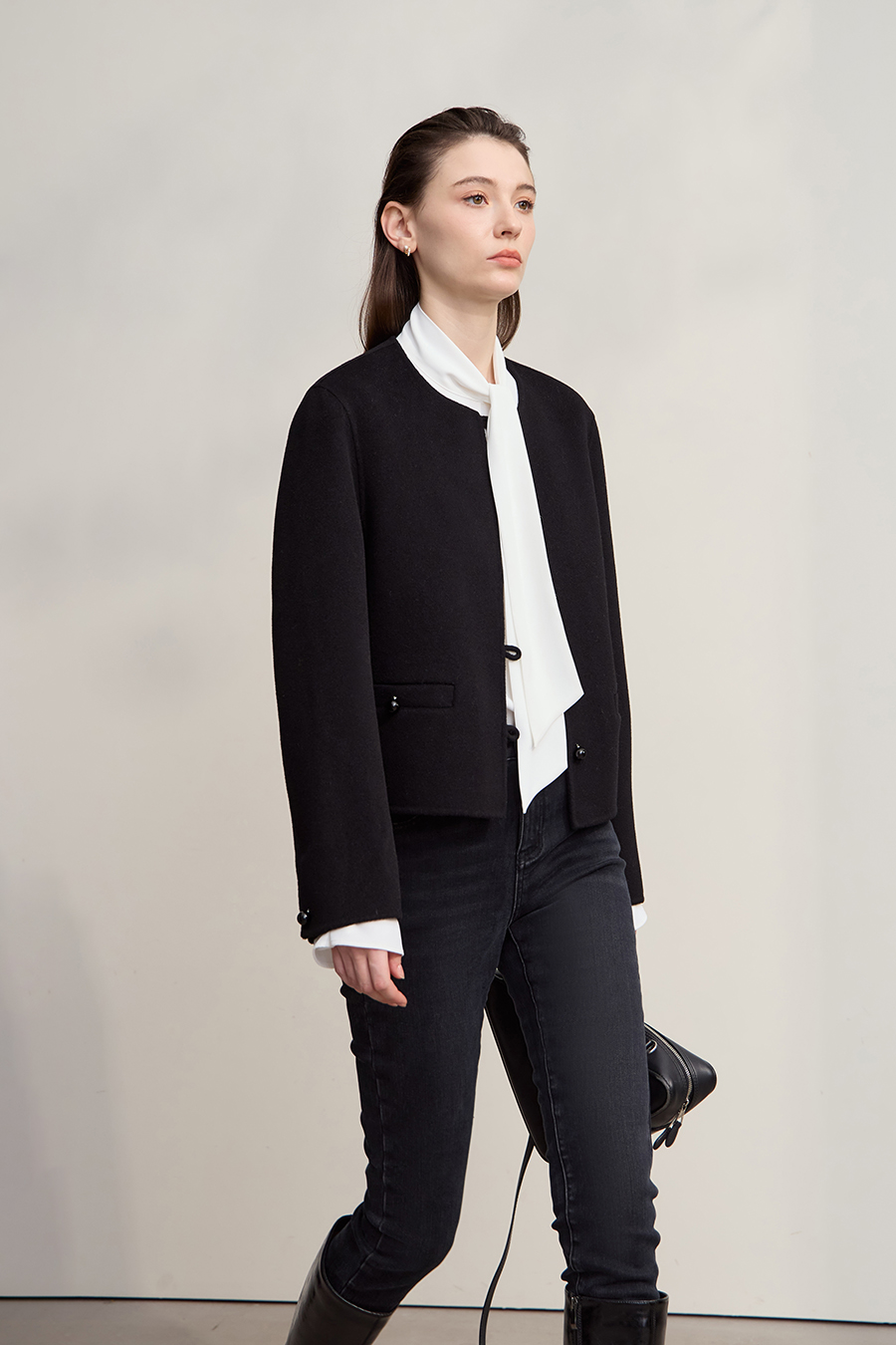 Short Loose Wool Double-Faced Tweed Coat|AMII-AMII.com