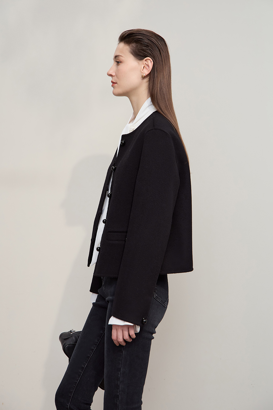 Short Loose Wool Double-Faced Tweed Coat|AMII-AMII.com