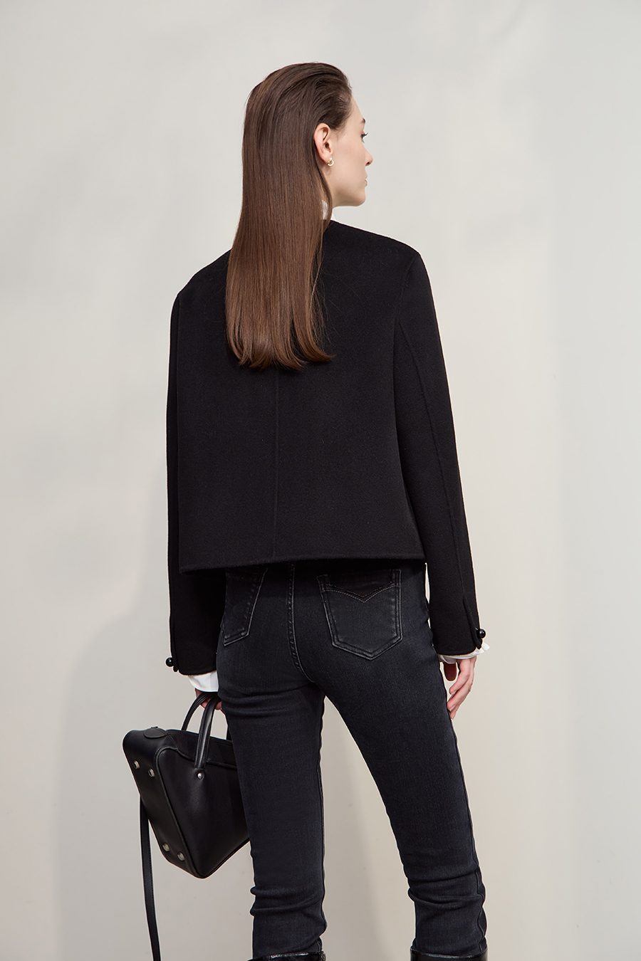 Short Loose Wool Double-Faced Tweed Coat|AMII-AMII.com