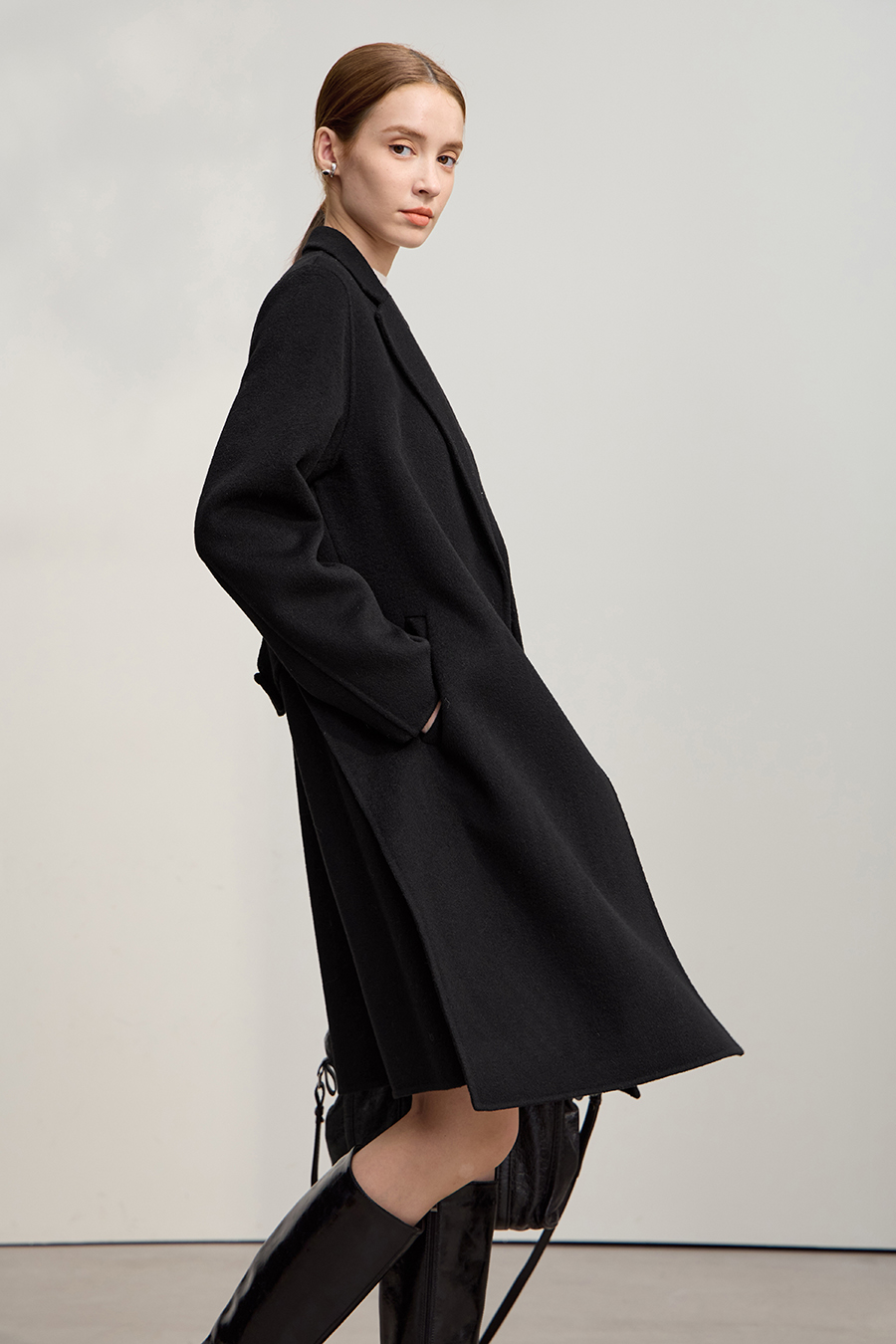 Side Slit Mid-Length Double-Faced Tweed Coat|AMII-AMII.com
