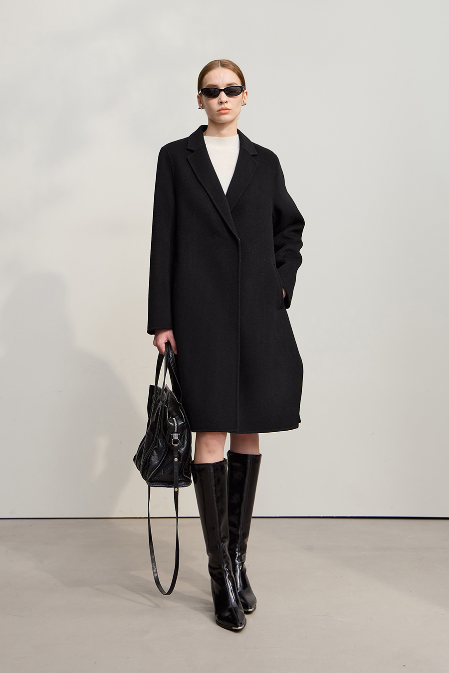 Side Slit Mid-Length Double-Faced Tweed Coat|AMII-AMII.com