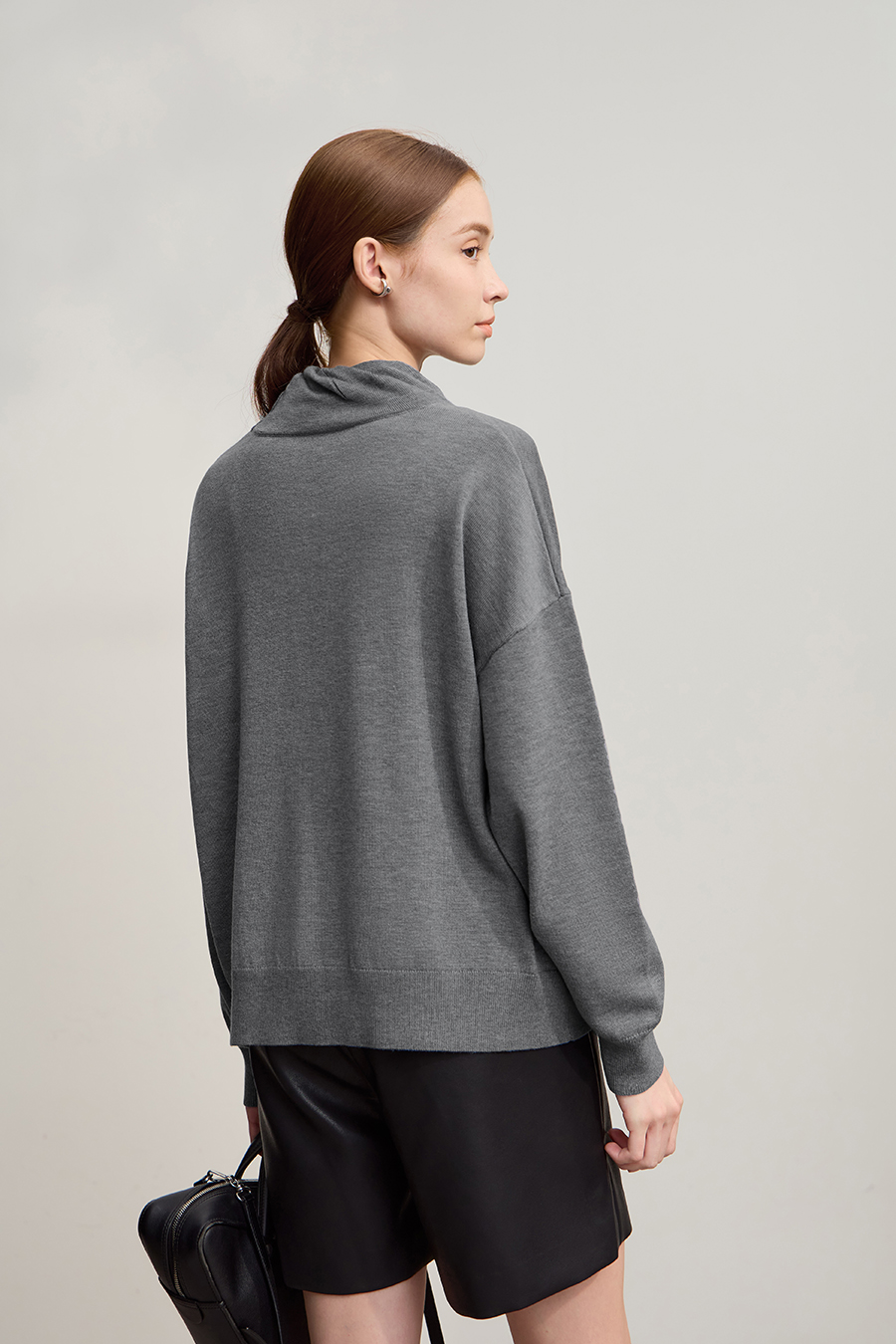 High Neck Drop Shoulder Loose Sweater|AMII-AMII.com