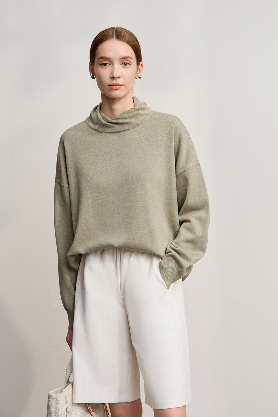 High Neck Drop Shoulder Loose Sweater|AMII-AMII.com
