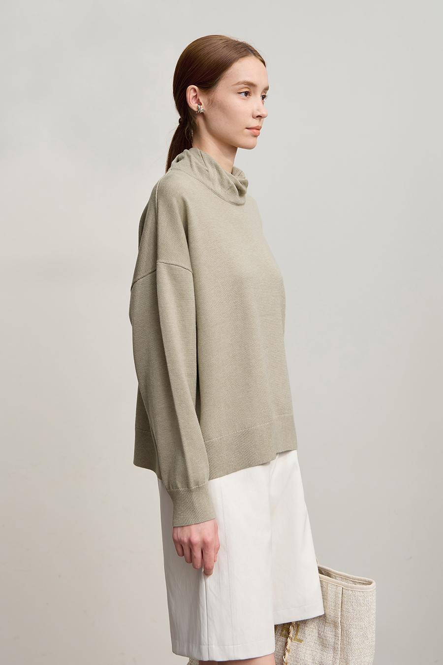 High Neck Drop Shoulder Loose Sweater|AMII-AMII.com