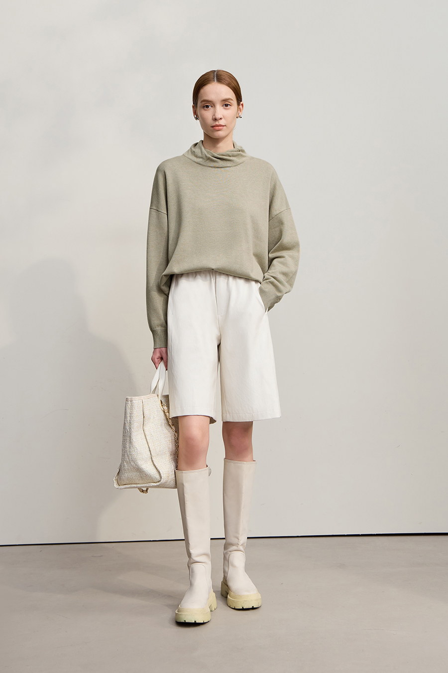 High Neck Drop Shoulder Loose Sweater|AMII-AMII.com