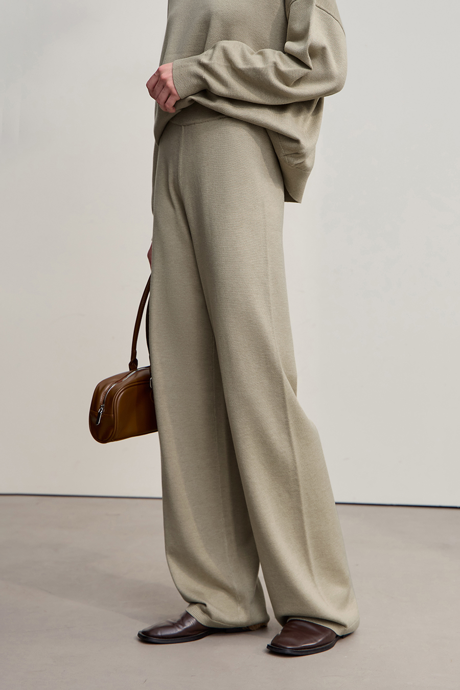Elastic Waist Knitted Wide - leg Long Pants|AMII-AMII.com