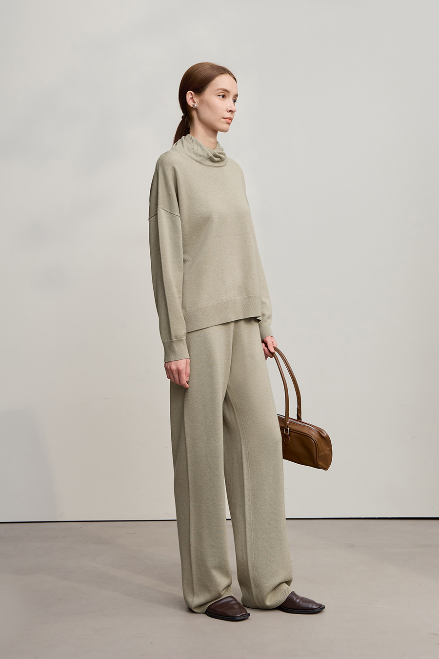 Elastic Waist Knitted Wide - leg Long Pants|AMII-AMII.com