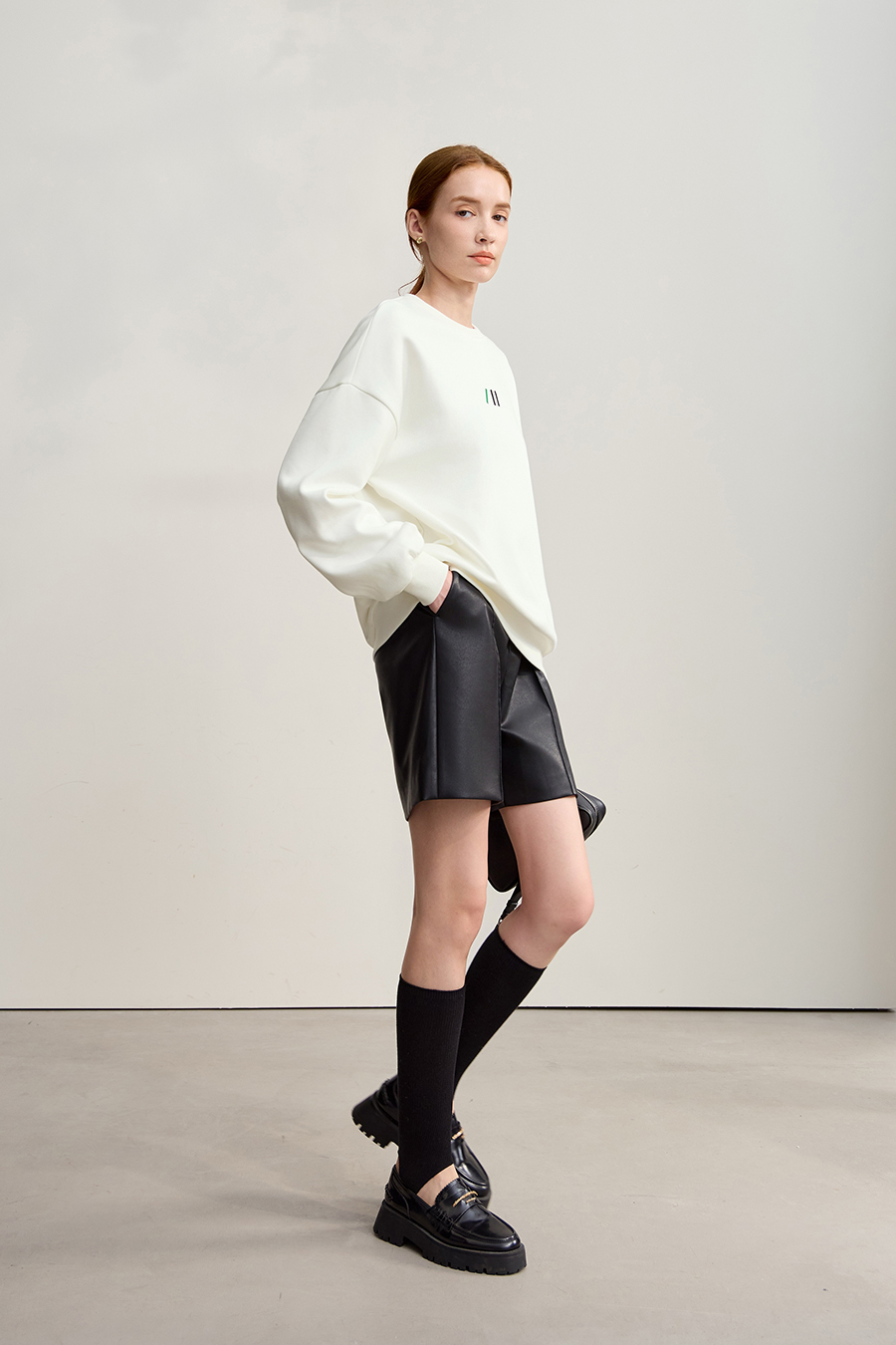 Color Block Embroidered Fleece Hoodie|AMII-AMII.com