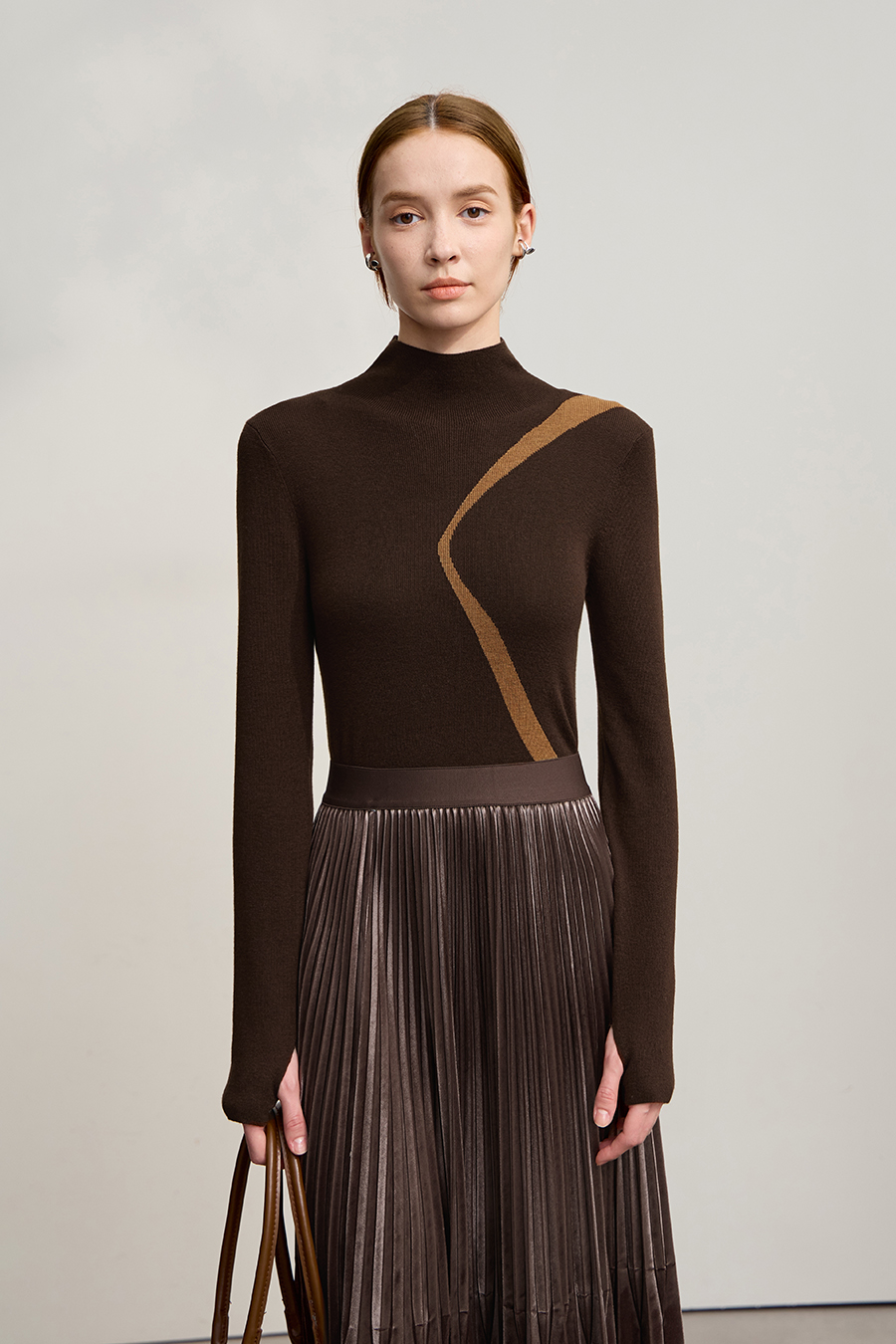 Turtleneck Color Block Slim Fit Sweater|AMII-AMII.com