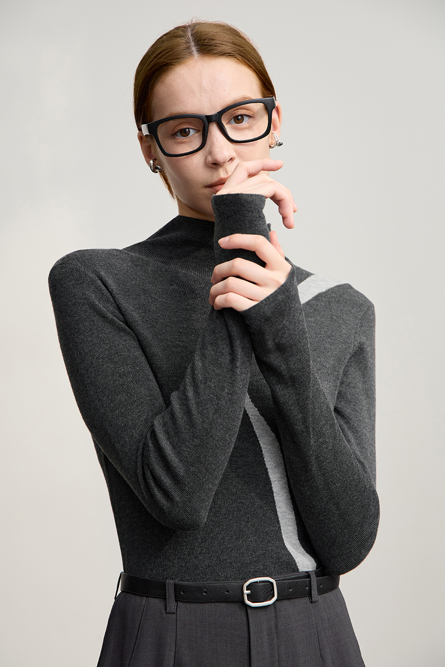 Turtleneck Color Block Slim Fit Sweater|AMII-AMII.com