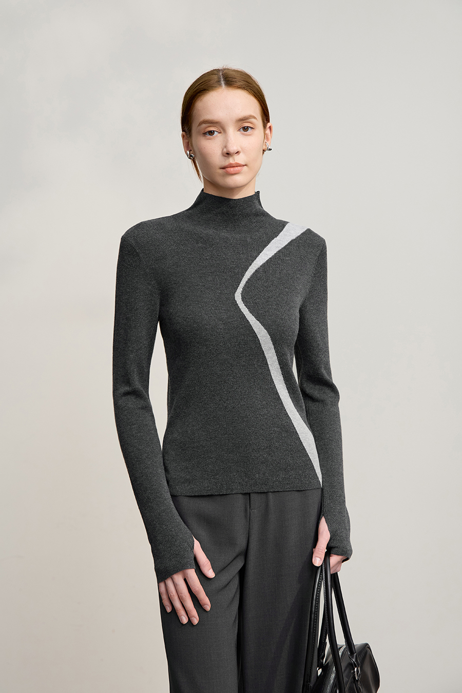 Turtleneck Color Block Slim Fit Sweater|AMII-AMII.com